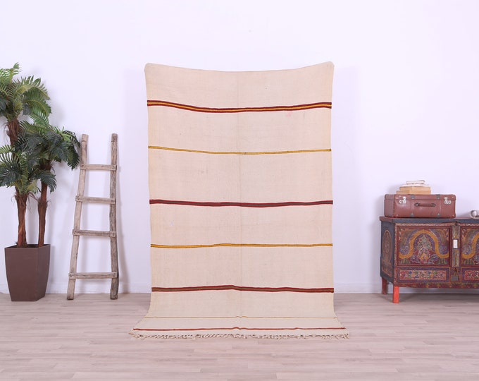 White Moroccan Kilim,organic kilim,home decor,handmade gift,contemporary kilim 8.2FT x 4.6 FT