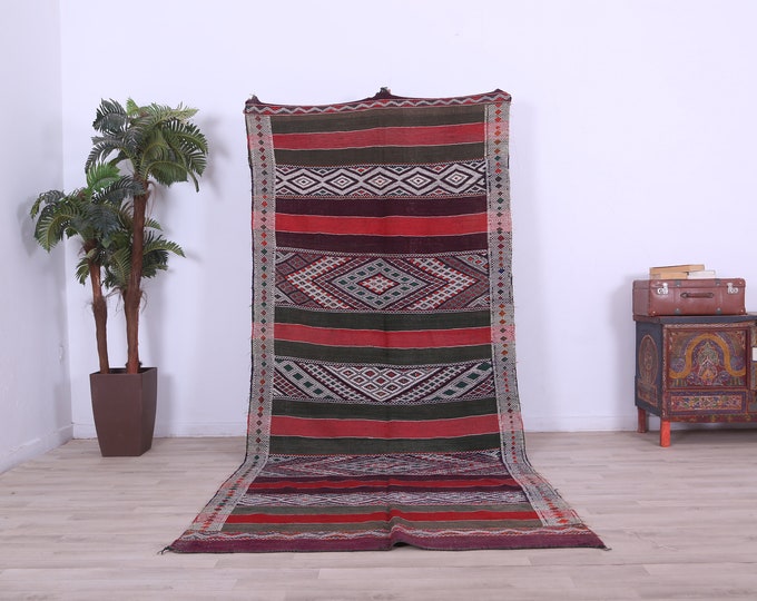 Moroccan Middle Atals kilim,bohemian kilim rug,Flatwoven rug,Flatwoven rug 10.2x4.4FT