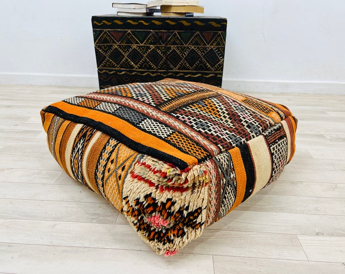 Amazing Vintage floor cushion-Moroccan kilim pouf-Ottoman pouf 24" x 24" x 8"/Free gift wrapping