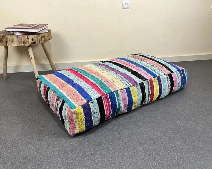 Rectangulare floor cushion vintage floor pouf ottoman pouffe 48" x 24" x 8" FREE SHIPPING