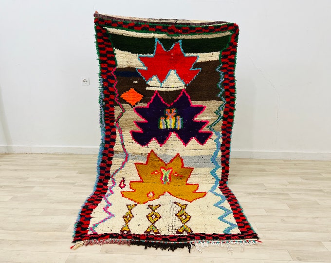 Unique rug,Moroccan Boucherouite carpet,Handmade rug,Boujaad wool rug 6.5ft x 3.5ft