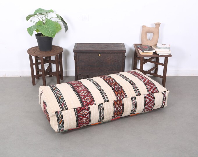 Moroccan kilim Pouf,Rectangular Floor Cushion,Ottoman Pouf 48 x 24 x 8 Inches Free shipping