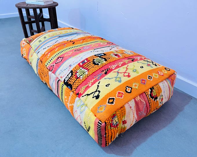 Large Moroccan kilim pouf-kilim floor cushion-colorful wool couch 48" 24" 8" FREESHIPPING