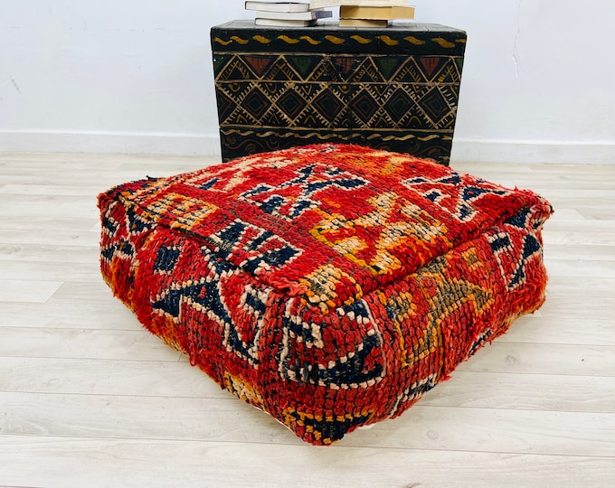 Vintage floor pouf handmade wool pouf square floor cushion 24" x 24" x 8"/Free gift wrapping