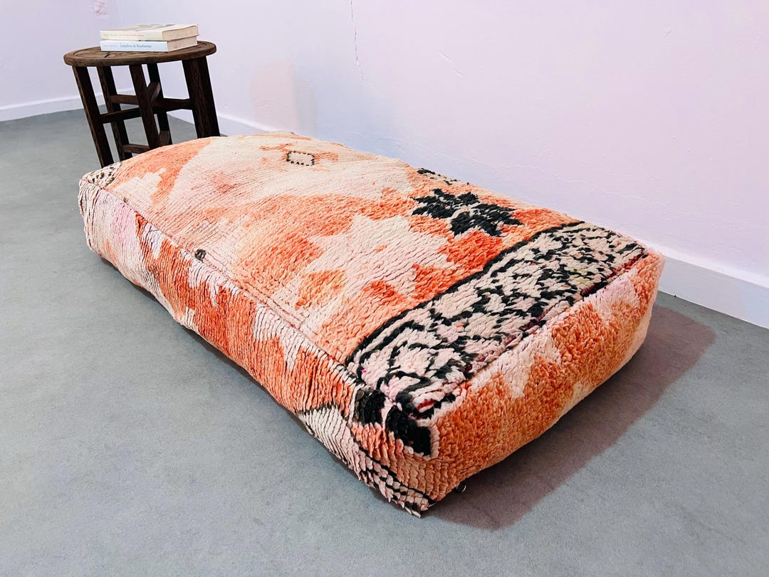 Moroccan floor couch,vintage kilim pink floor cushion,rectangular floor