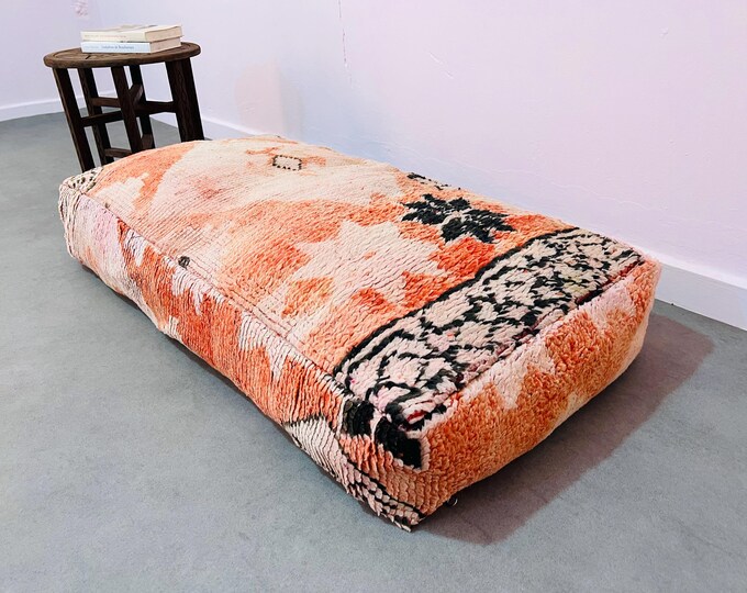 Moroccan floor couch,vintage kilim pink floor cushion,rectangular floor pouf 48" 24" 8"