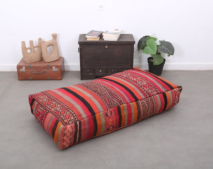 Rectangular Floor Cushion Moroccan Kilim Pouffe Handwoven Floor pouf Large Pouf 48" 24" 8"