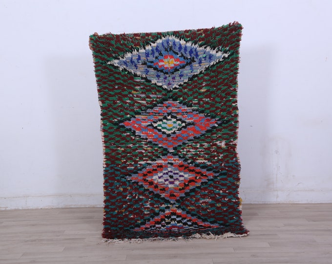 small boucherouite Rug,Livingroom boucherouite Rug,Moroccan boucherouite 4.2x2.5FT