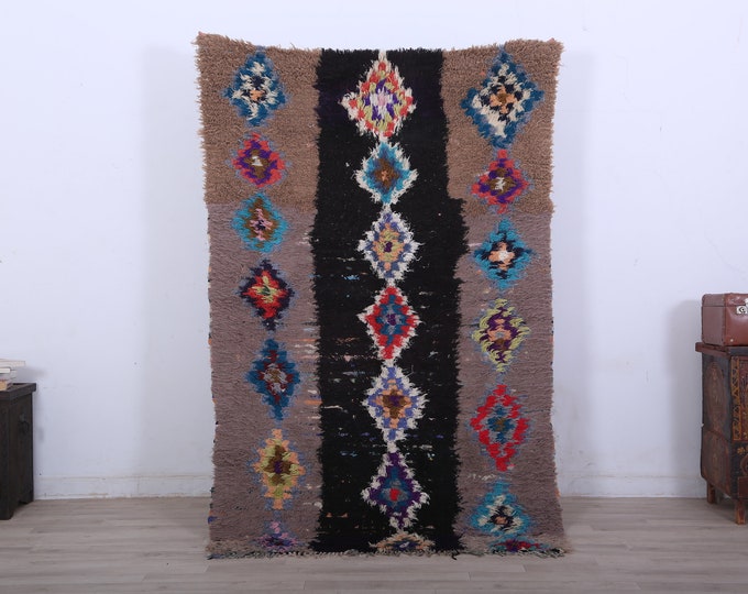 Genuine Boucherouite rug, Moroccan vintage rug,Rug making, Abstract carpet 6.4ft x 4ft