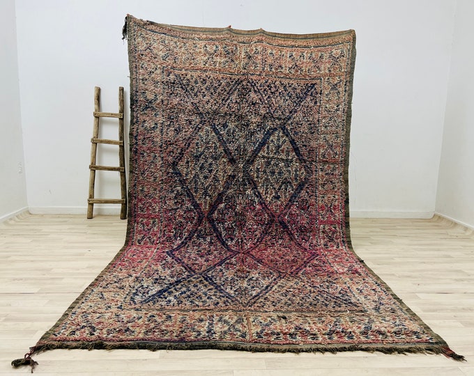 Vintage Tribal rug knotted wool rug authentic large rug Area rug11 x 6.3 FT