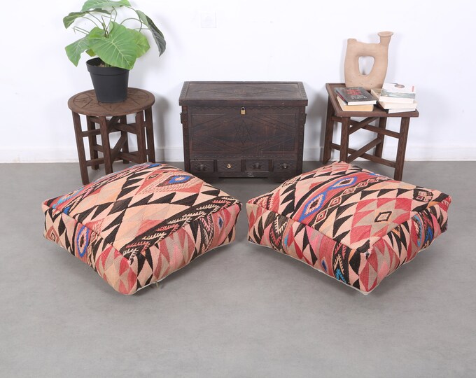 Colorful Moroccan Kilim Pouf,Ottoman Floor Coushion for Livingroom pouf Berber Cushion Covers 24x24x8Inch