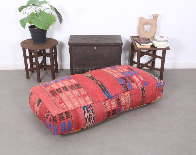 Amazing Floor Cushion Moroccan Kilim Pouffe Handwoven Floor pouf Large Pouf 48" 24" 8"