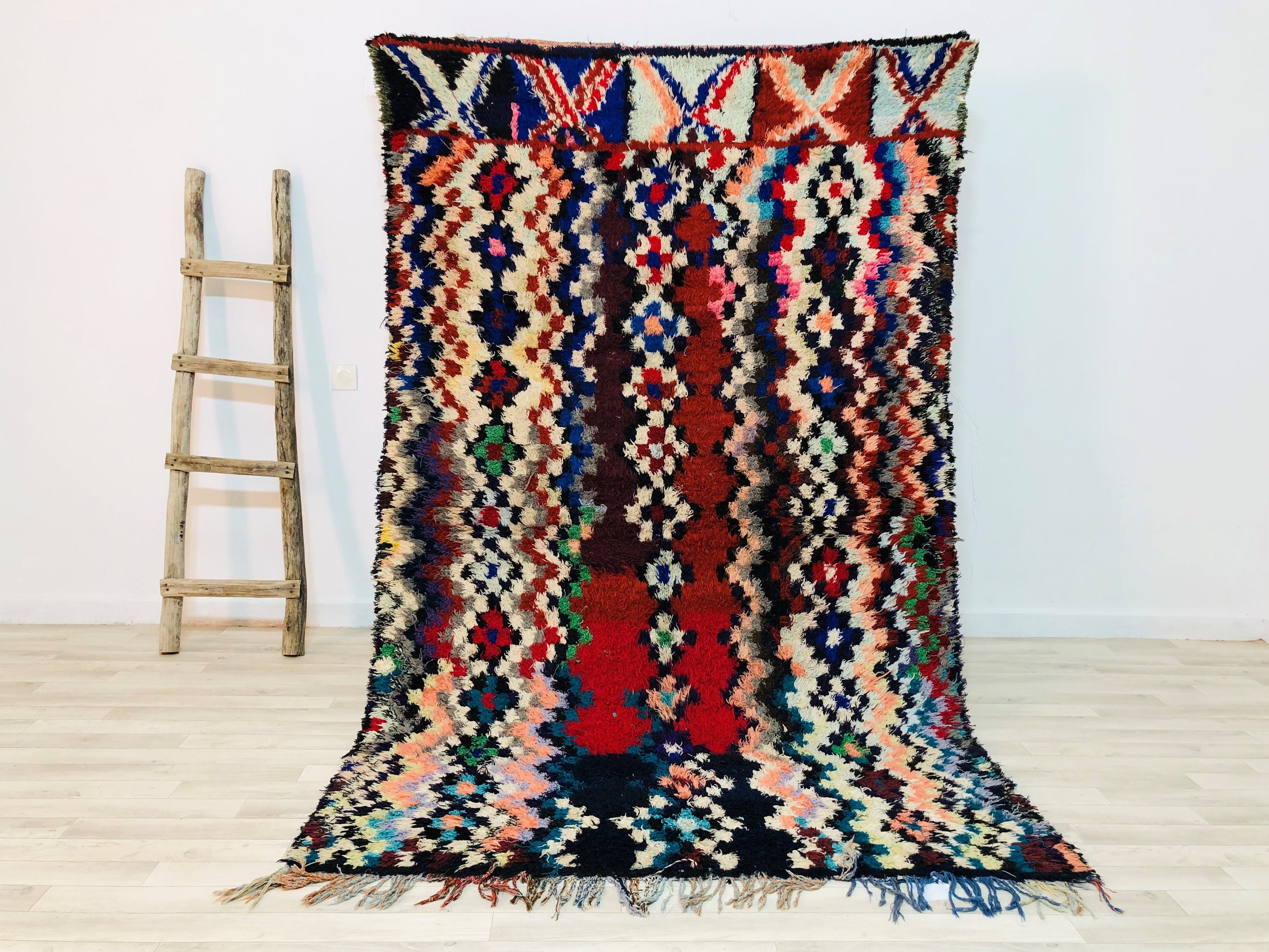 8x5 Boucherouite Rug, Moroccan Berber Rug, Handmade Rug, Area Rug, Recycled Fabric, 8x4.8Ft, Free Sh