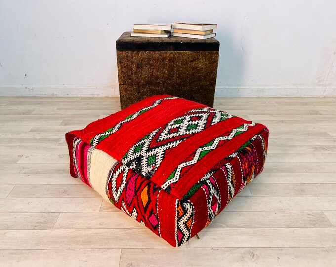 Amazing Vintage Floor Cushion,Berber Pouf-Bohemian pouf cover-Seat pouf cover 24" 24" 8" Inches