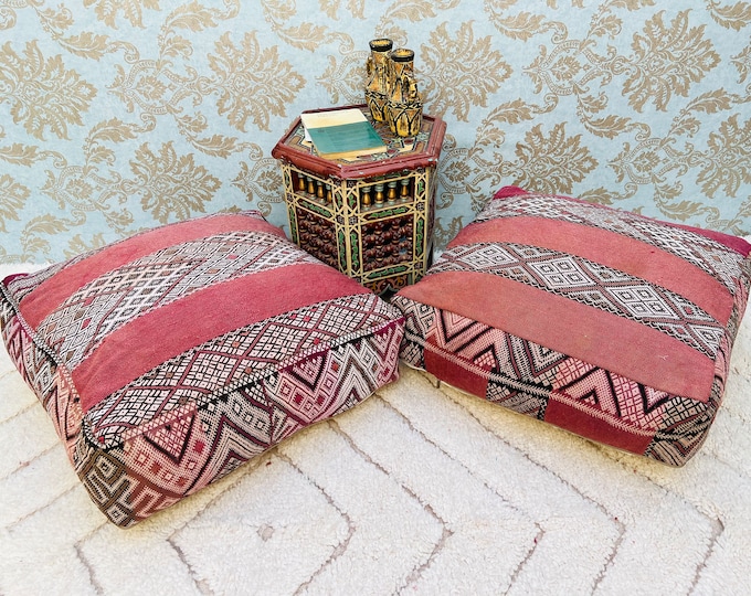 Moroccan colorful floor cushions berber poufs stool covers ottoman  24" 24" 8" Inches