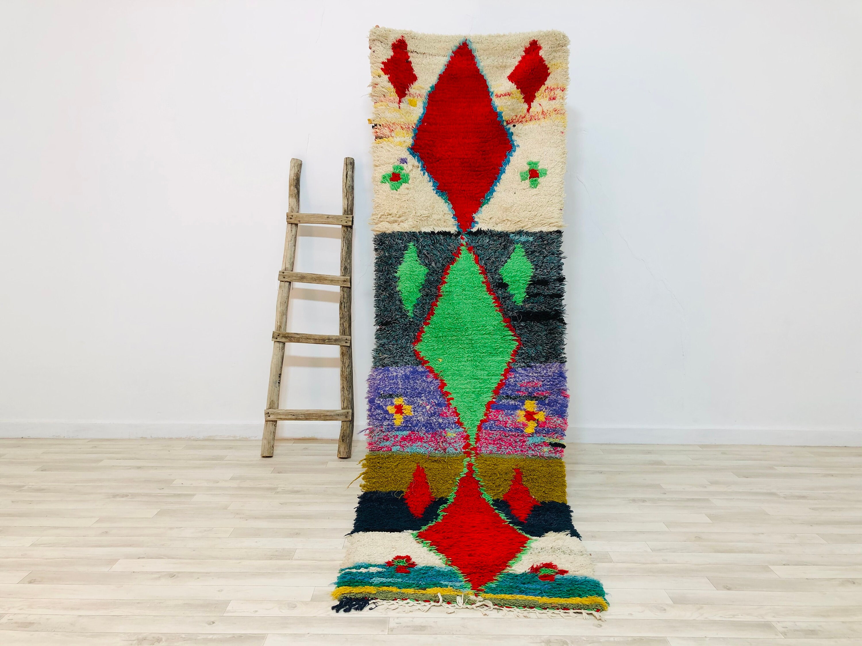 Vintage Boucherouite Runner 8Ftx2.4Ft, Mroccan Rug, Berber Style Rug, Tufted Runner Rug, Free Shippi