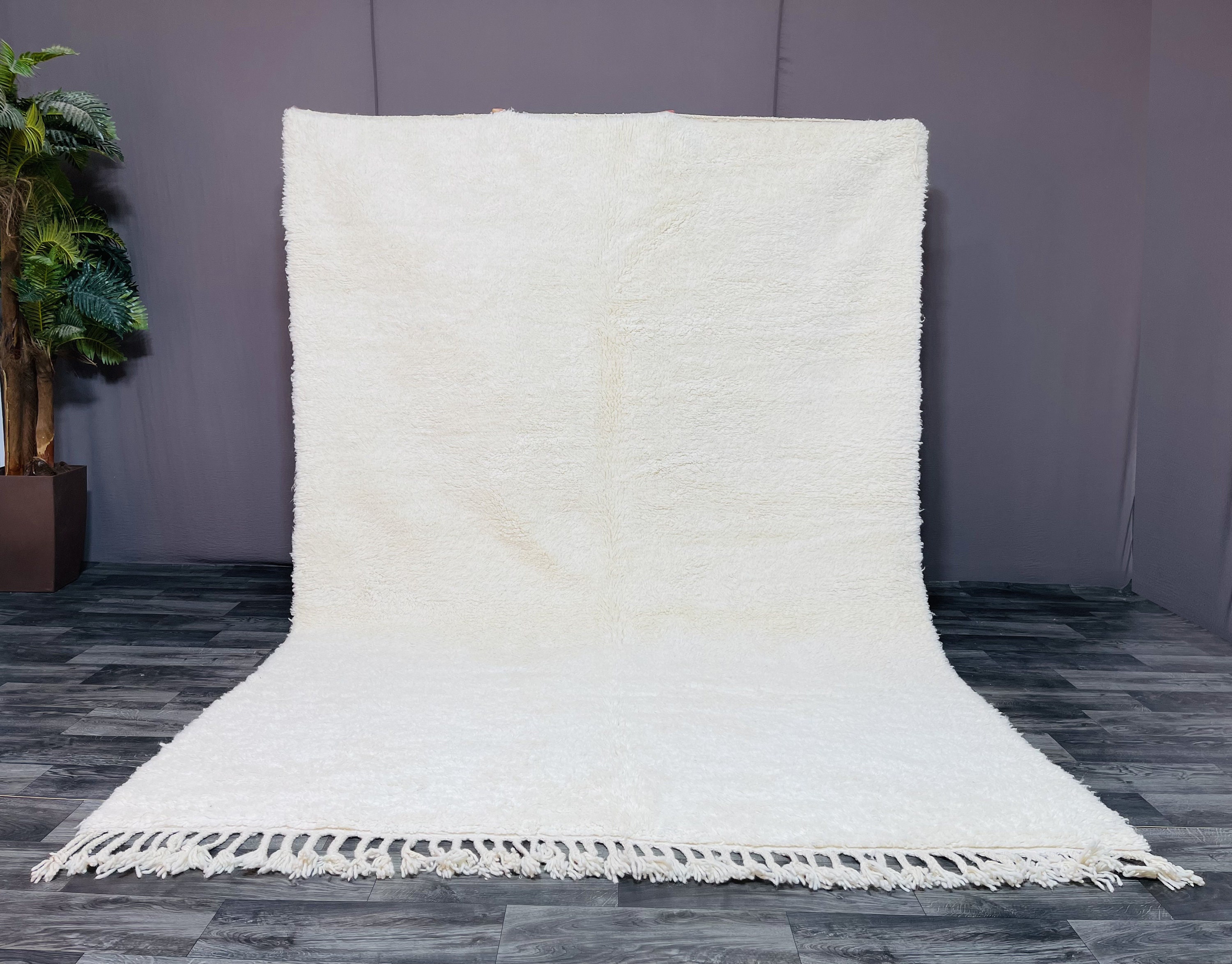 Handmade Beni Ourain Rug 9.6 X 6.7 Ft-Fabulous Cream Rug-Personaliezd White For Living Room, Nursery