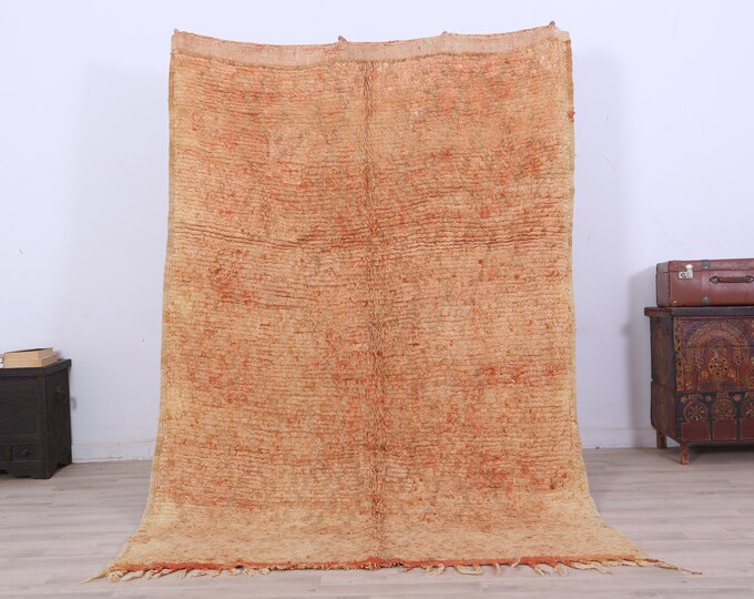 Moroccan Vintage Boho Rug Faded Orange Rug 7.2 x 5 FT