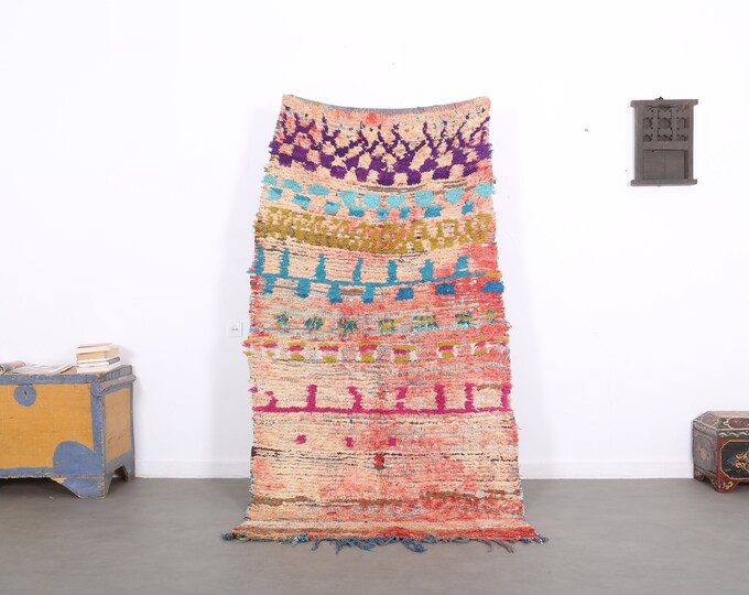 Contemporary vintage rug,Moroccan handmade,Tribal wool rug,Boucherouite rug,Genuine Wool 7.3 FT x 4 FT