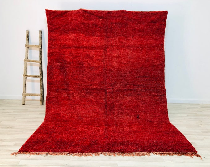 Solid Red Rug 8.7x6.5 feet-Moroccan Rug red-Area Rug-Azilal Beni Mguil Boujaad rug-freeshipping