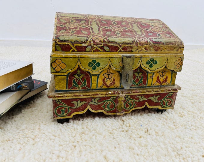 Moroccan storage trunk treasur chest handmade wooden box boho wood trunk 13" x 13" x 11"/Free gift wrapping