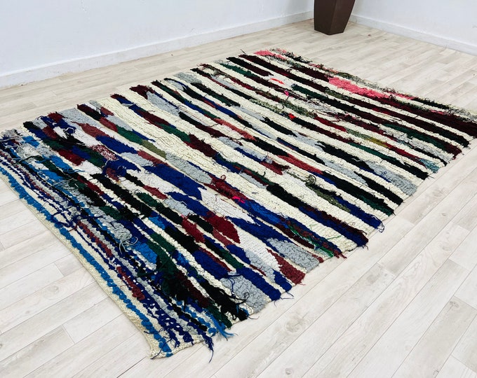 Moroccan Vintage Rug, Hand Knotted Carpet, Bohemian Rug, Free Shipping, 5.6x7.4