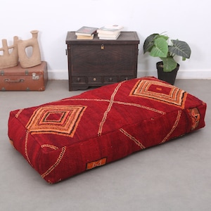 Moroccan Rectangular pouf,Red ottoman pouf,large berber pouf,approx 48x24x8 inches