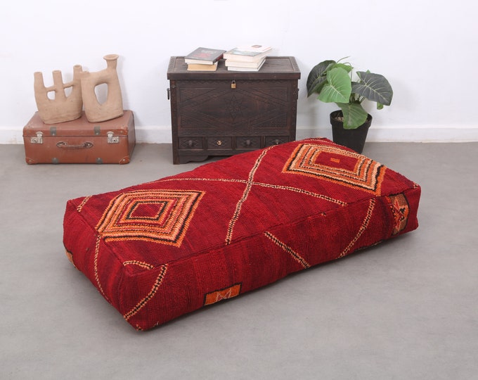 Moroccan Rectangular pouf,Red ottoman pouf,large berber pouf,approx 48x24x8 inches