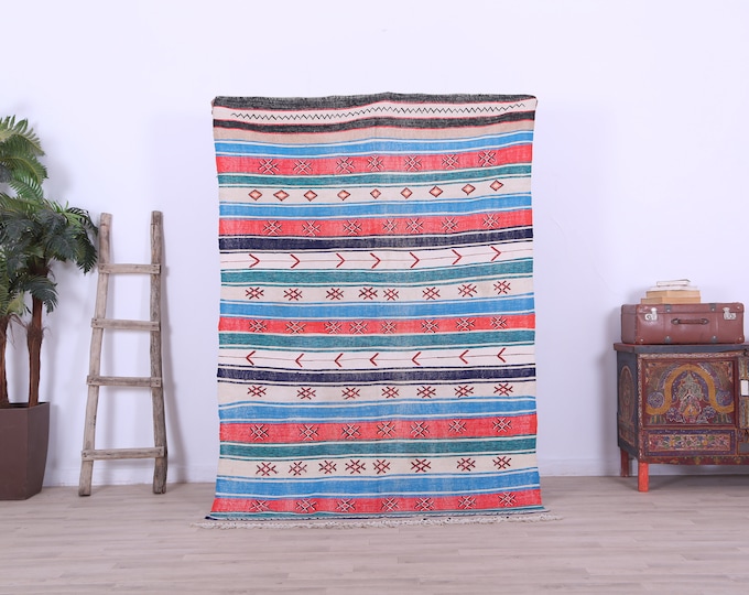 Moroccan kilim,Berber design kilim,Handwoven kilim,handmade flat woven,Tribal kilim 6.6x4.5FT