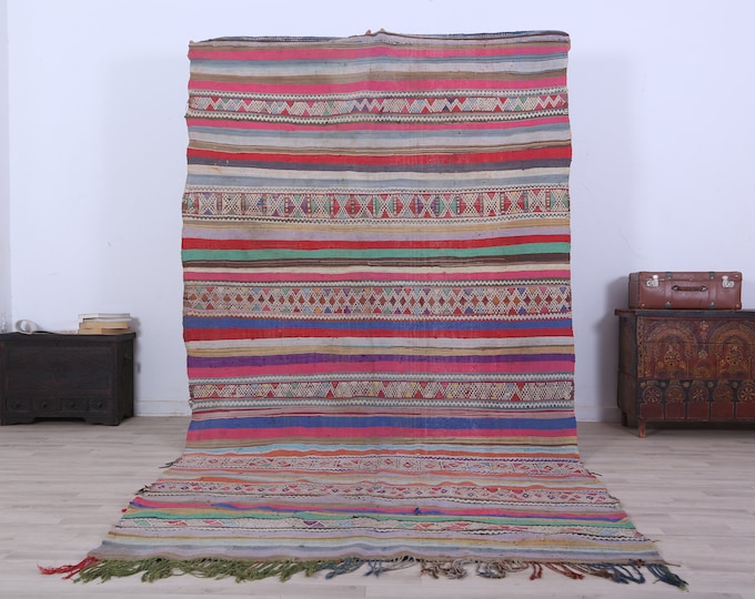 Vintage kilim rug, wool kilim rug, Hanbal rug, art deco kilim rug, 10.7x5.8FT