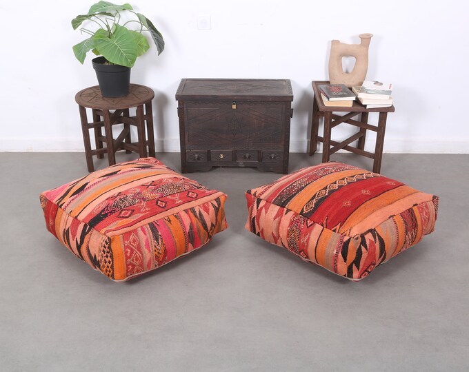 Organic wool pouf,Moroccan ottoman cushion,Handmade carpet pouf 24" 24" 8" Inches