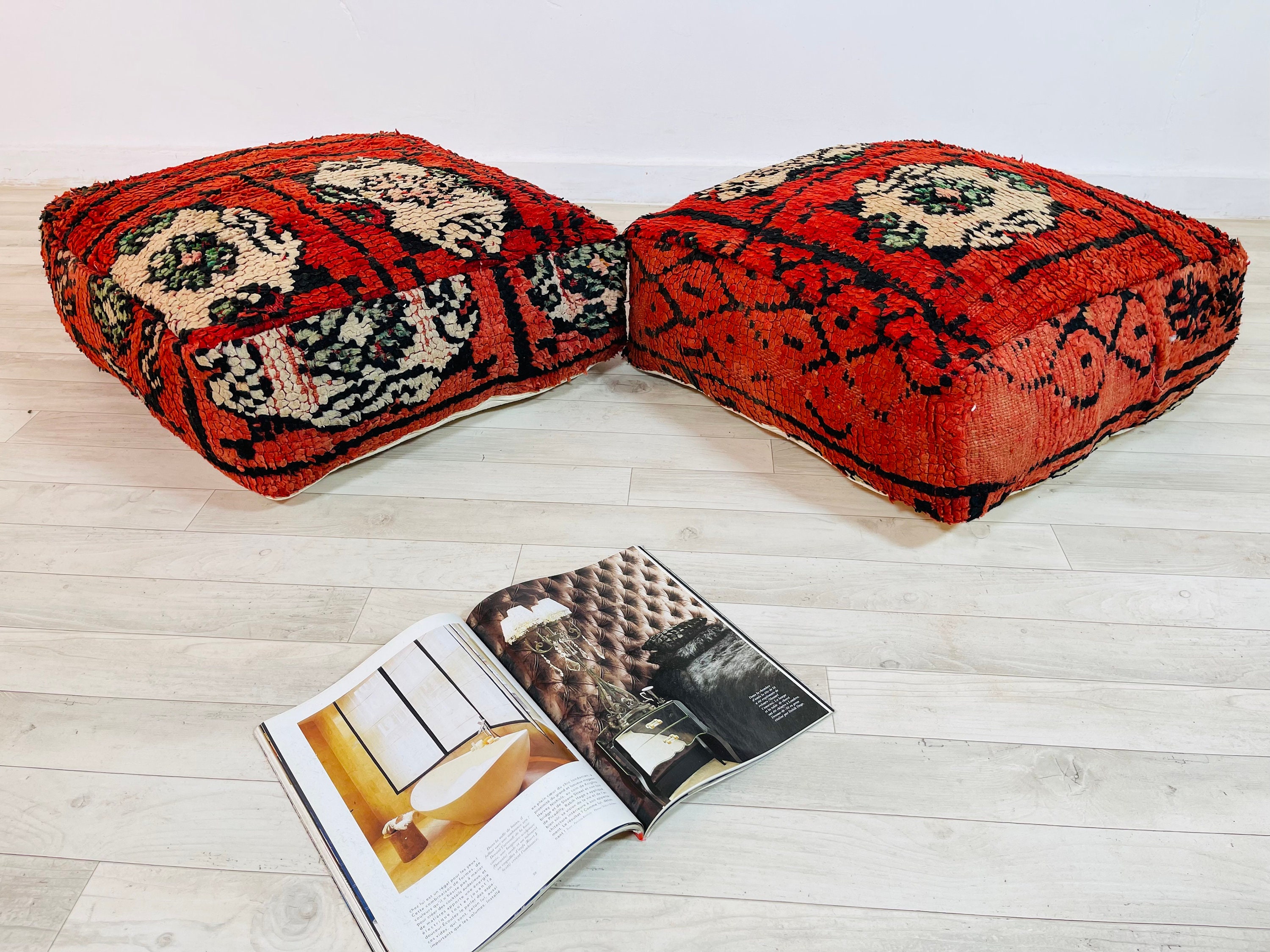 Otooman Beanbag Floor Cushion Genuine Wool Pouf Knotted Pillow Covers 24248 Freeshipping