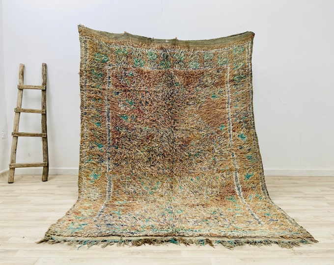 Vintage Moroccan Talsint Rug-Bereber Turquoise Faded Rug-Abstract Patern Rug 7.7 x 6 FT/Free shipping