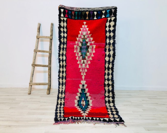 Amazing-Boucherouite rug 6.6x3 feet Moroccan Boucherouite woven by hand freeshipping