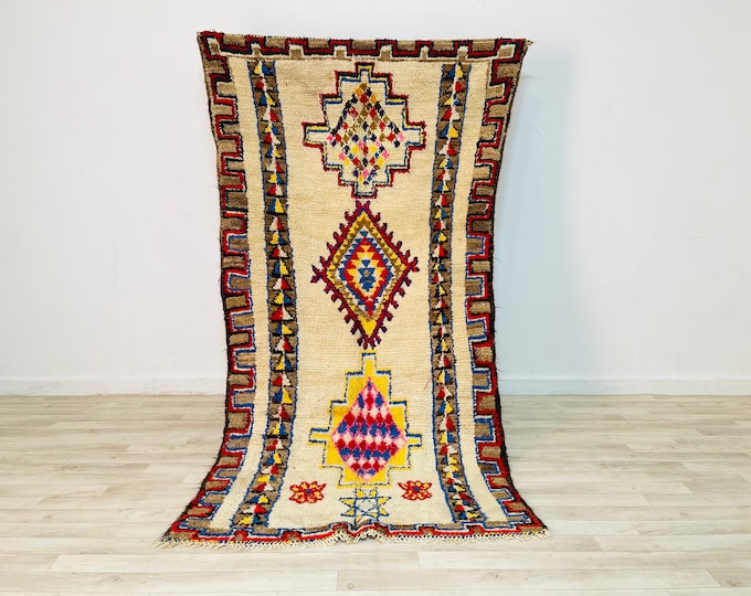 Sofia rug 7.4x3.7 Ft,Moroccan Azilal Rug,Woolen rug,Hand made knotted rug made from Morocco