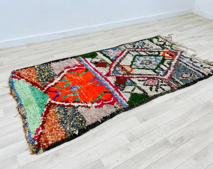 fabulous rug Boucherouite Rug 5.5FT X 2.8FT Vintage Berber Rug Bohemian Hanbel Rug