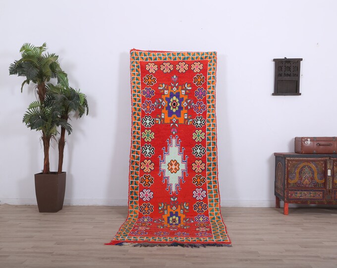 Moroccan Runner Rug ,Vintage Rug ,Entryway rug,colorful carpet,living room rug 8.8 FT x 3.2 FT