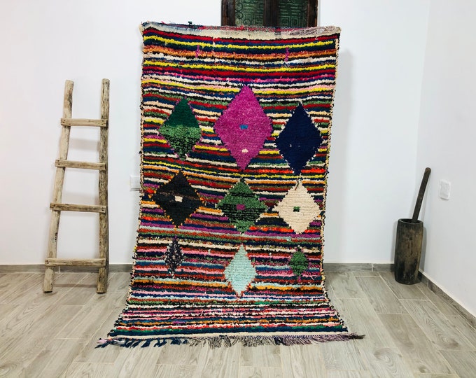 Moroccan vintage rug Azilal Boucherouite tribal rug bathroom rug Morocco Area Rug 7.2FT x 4FT ,FREESHIPPING