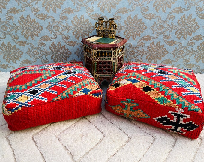 Gorgeous Floor Pouf Handmade stool cover vintage footstool 24" 24" 8" Inches