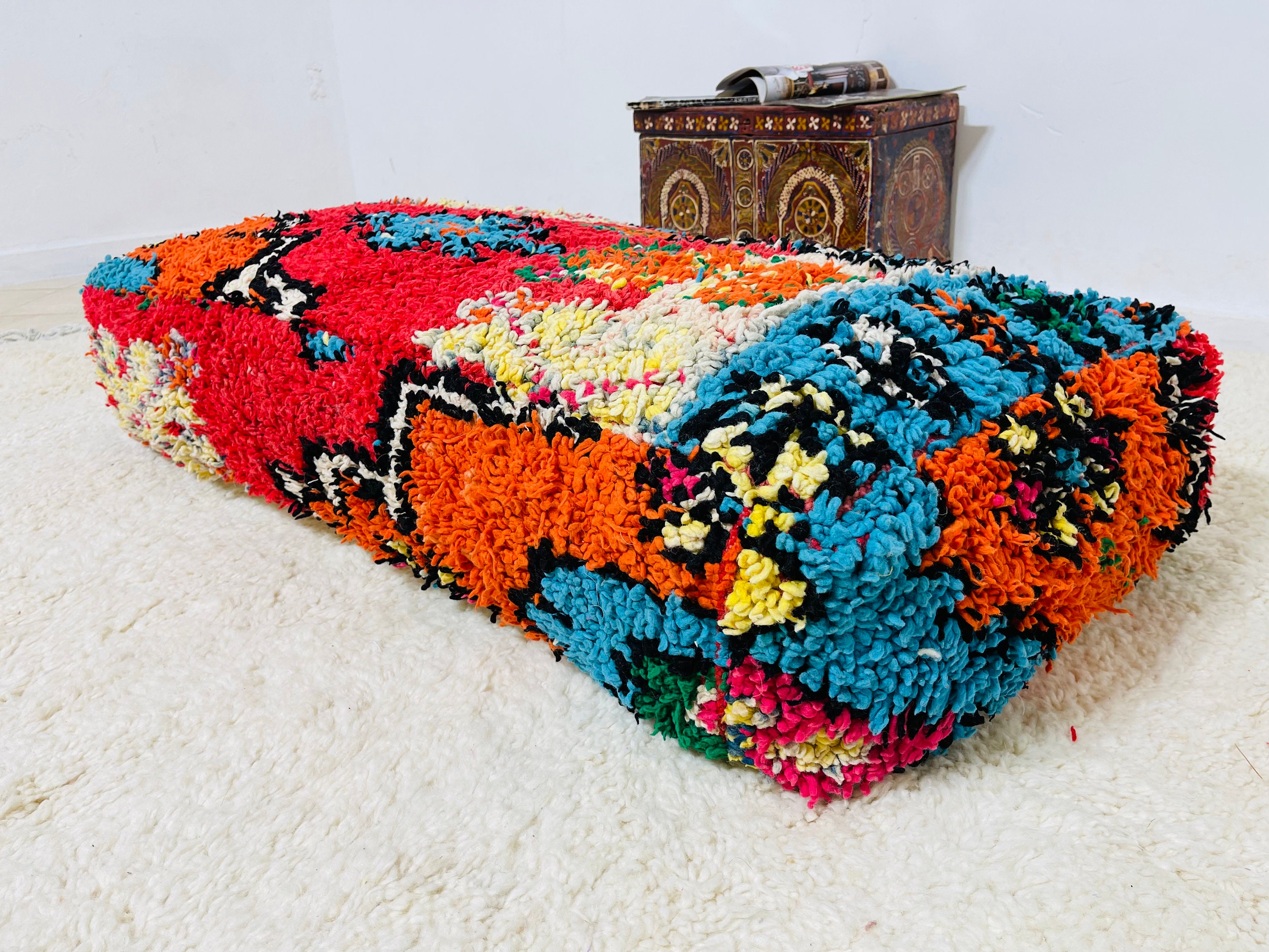 Rectangular Colorful Rainbow Pouf Ottoman Contomporary Floor Beanbag Cushion 48248