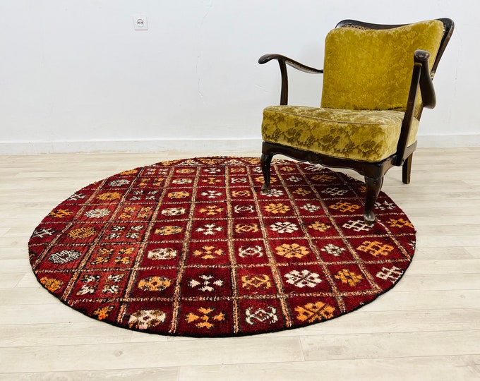 Moroccan Vintage Rug Round Rug Abstract Wool Rug Tribal rug  5 x 5 Feet