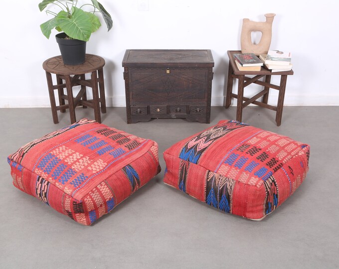 Moroccan squar PoufOttoman Floor Coushion for Livingroom pouf Berber Cushion Covers 24x24x8Inch
