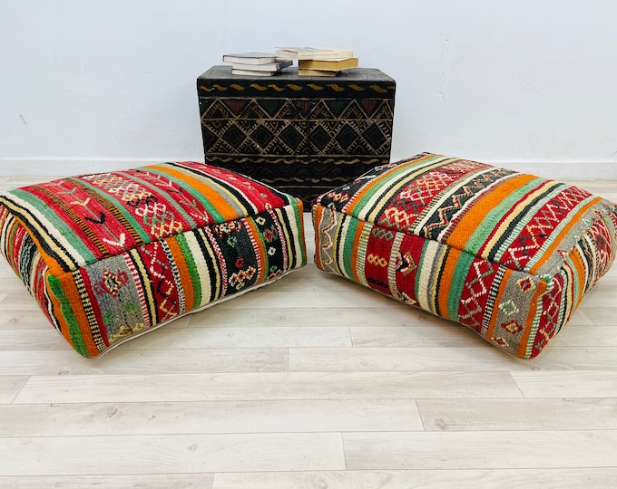 Amazing Moroccan  pouf-Ottoman foot stool-Luxury pouf-Organic pouffe-kilim Pouf 24"24"8"_freeshipping