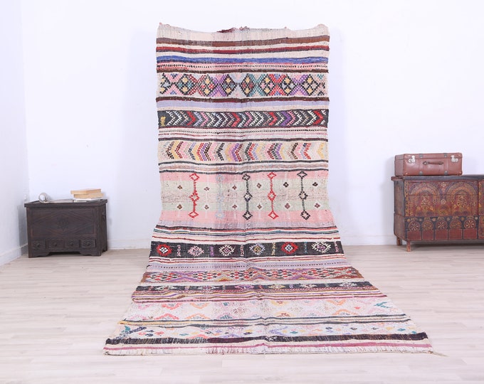 Moroccan tribal kilim, vintage kilim, wool kilim, berber vintage kilim, living room kilim, traditional kilim 12.7ft x 5ft