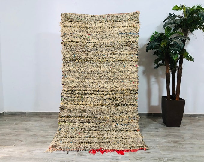 Boucherouite rug vintage Berber rug made from Morocco 7x3.6 Feet FREESHIPPING
