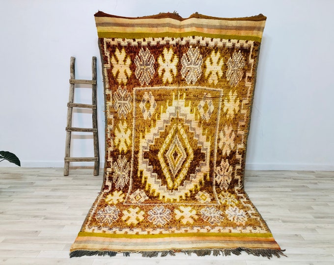 9x5 Vintage Livingroom Rug|Pink Yellow Decor Moroccan Rug|Tribal Rug|Freeshipping rug|WAK106