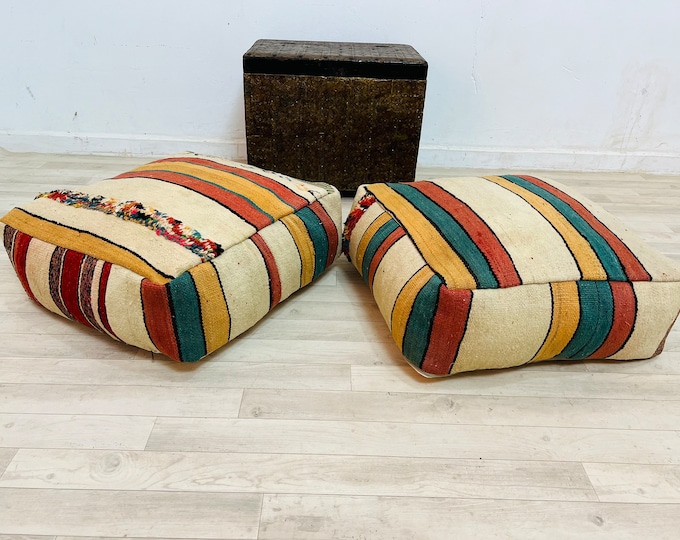 Vintage Moroccan Kilim Pouf Cushion Kilim Home decor pouf Floor Cushion 24" 24" 8"