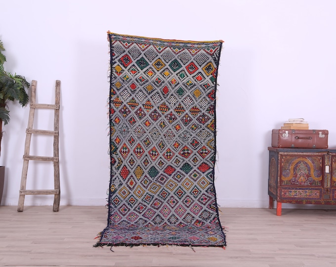 Moroccan kilim,Berber design kilim,Handwoven kilim,handmade flat woven,Tribal kilim 7.6x3.2FT