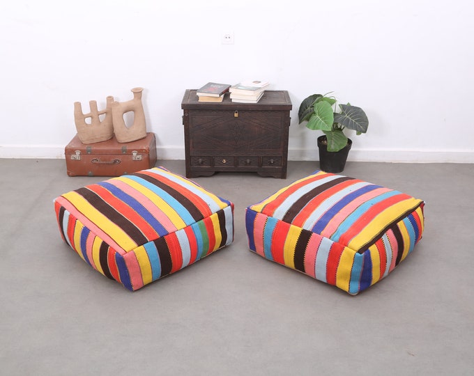 Colored wool pouf,Square floor cushions,Amazing poufs 24" 24" 8" Inches