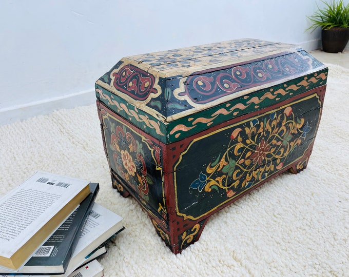 Vintage trunk wooden chest old storage box decoative wooden box treasure colorful design trunk 20" x 15" x 11.8"/Free gift wrapping